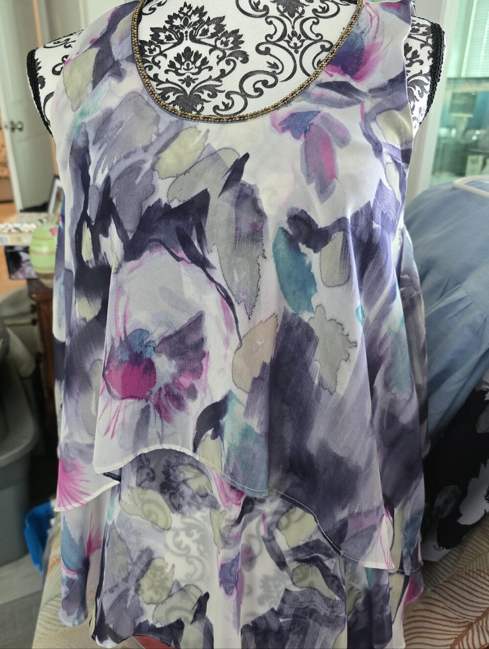 Jennifer Lopez Floral Watercolor Layered Sleeveless Camisole - Purple Multi